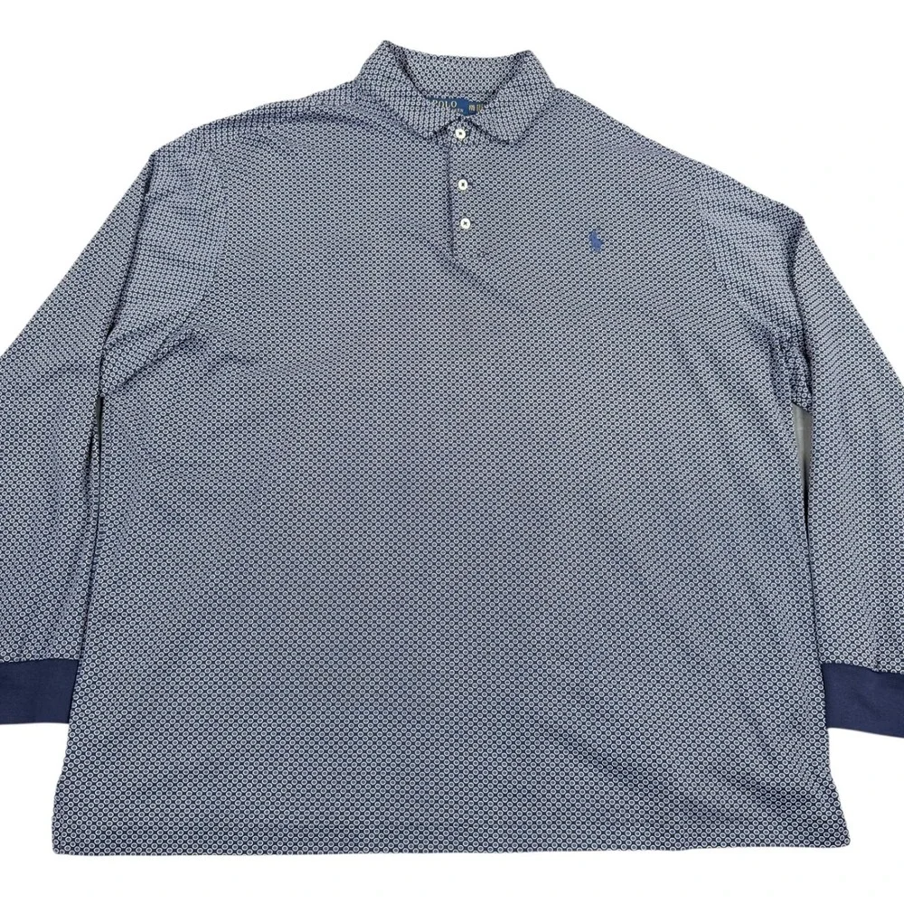 Polo Ralph Lauren Men's XXL Classic Fit Long Sleeve Cotton Polo Blue Dot Print